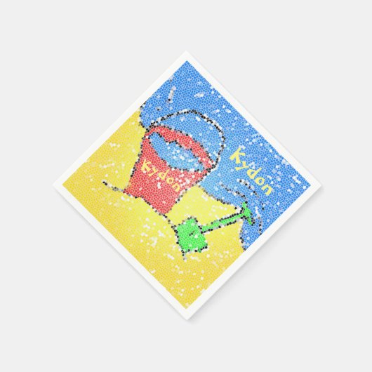 サンドペールとショベルビーチイエローレッドブルーパーティー スタンダードカクテルナプキン (角)