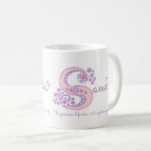 サンドラの一流の意味ハートの花Sのモノグラムのマグ コーヒーマグカップ (正面右)