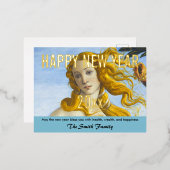 サンドロ・ボッティチェッリ - ヴィーナスの誕生  新年おめでとう 箔シーズンポストカード (正面/裏面)