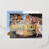 サンドロ・ボッティチェリ – ヴィーナス誕生新年おめでとう 箔シーズンポストカード (正面/裏面)