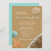 サンド·アンド·シェルズビーチ誕生パーティ招待状 招待状 (正面/裏面)