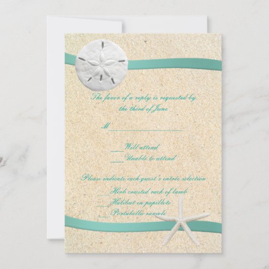 サンド・ダラー・ビーチ・ウェディング返信カード 招待状 (正面)