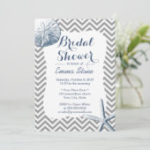 サンド ドル & スターフィッシュ チェブロン ブライダル シャワー 招待状 (スタンド正面)