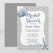 サンド ドル & スターフィッシュ チェブロン ブライダル シャワー 招待状 (正面/裏面)