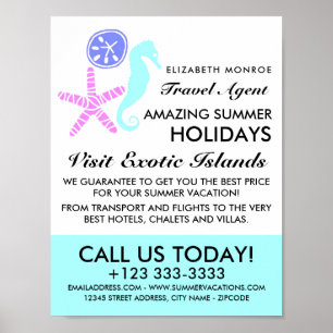 サンド ドル、ヒトデ、タツノオトシゴ、旅行エージェント ポスター