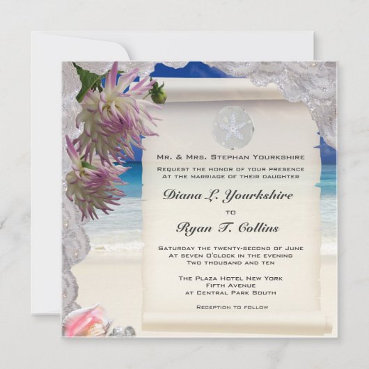 サンド・ドル＆レース　トロピカル　インビテーション 招待状 (正面)