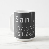 サンノゼの緯度と経度 コーヒーマグカップ (正面左)