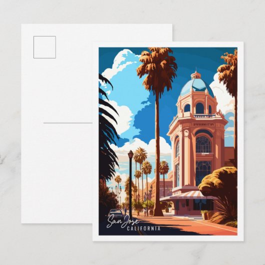 サンノゼカリフォルニアヴィンテージ旅行イラストレーション ポストカード (正面/裏面)