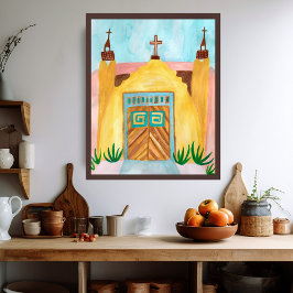 サンノゼデグラシアチャーチウォーターカラーニューメキシコ ポスター