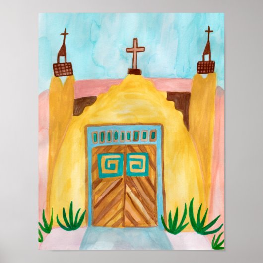 サンノゼデグラシアチャーチウォーターカラーニューメキシコ ポスター (正面)