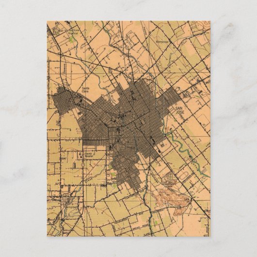 サンノゼ・カリフォルニアヴィンテージの地図 ポストカード (正面)