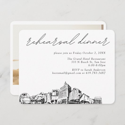 サンノゼCA結婚のリハエレガントーサルディナー エンクロージャーカード (正面/裏面)