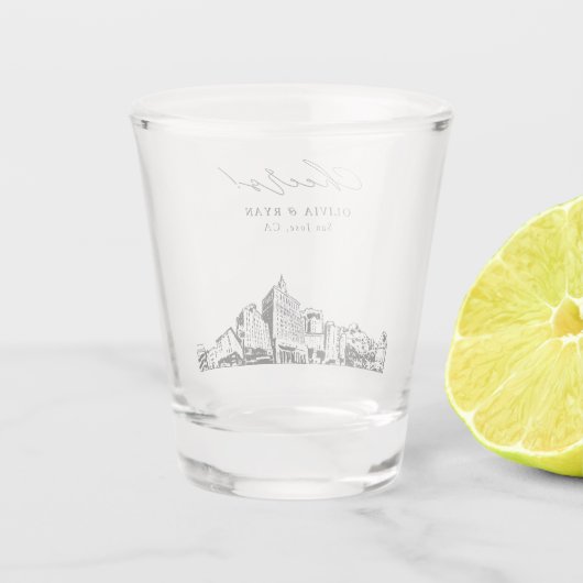 サンノゼCA結婚式の引き出物パーソナライズされた応援 ショットグラス (裏面)