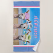 サンハットの可愛いアルパカ3個がパーソナライズ ビーチタオル (正面)