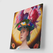 サンハットフローラの女性 スクエア壁時計 (傾斜)