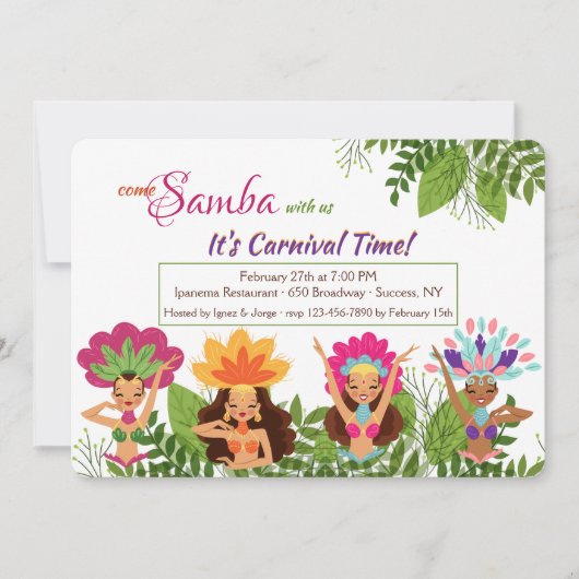 サンバのダンサーのカーニバルの招待状 招待状 (正面)