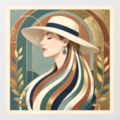サンバイバーをかぶった女性 アールデコ ウィンドウサイン (シート)