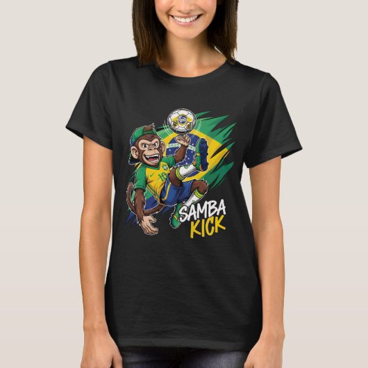 サンバキック – モンキーサッカーブラジル国旗 Tシャツ (正面)