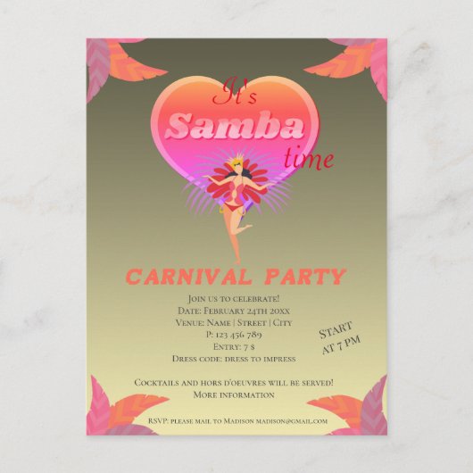 サンバダンスブラジルカーニバル招待状はがき インビテーションポストカード (正面)