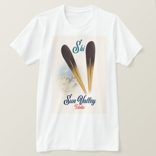 サンバレーアイダホヴィンテージスタイルスキーポスター Tシャツ (デザイン正面)