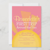 サンバースデーのまわりにパーティーの最初の旅かわいいピンク 招待状 (正面)