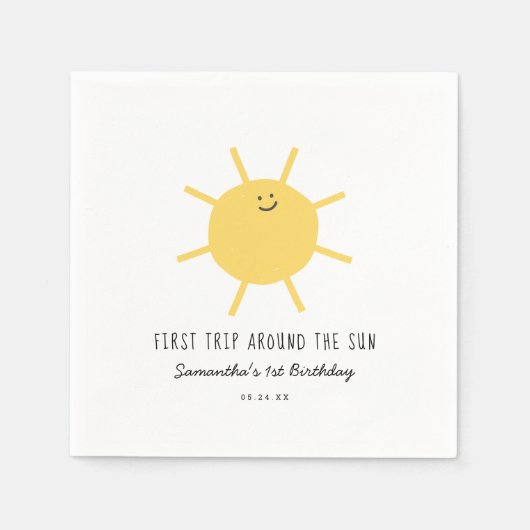 サンバースデーのまわりにパーティーの最初の旅 スタンダードカクテルナプキン (正面)