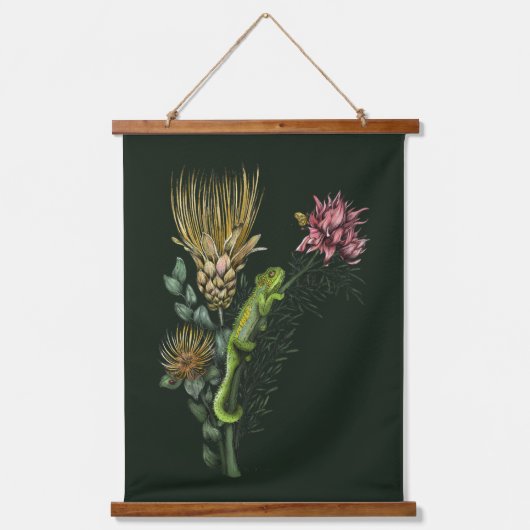 サンバードカエルとカメレオン熱帯アフリカ美術 吊り下げ型タペストリー (正面)