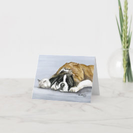 「サンバーナードと子猫」 Dog Art Notecard カード