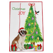 サンバーナード犬、鳥、クリスマスツリー媒体 ミディアムペーパーバッグ (裏面)