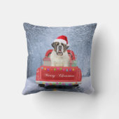 サンバーナード雪の中の犬クリスマストラックに座って クッション (裏面)