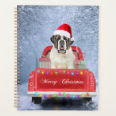 サンバーナード雪の中の犬クリスマストラックに座って プランナー手帳 (正面)