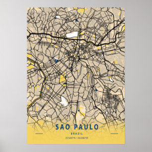 サンパウロ – ブラジル黄色の都市地図 ポスター