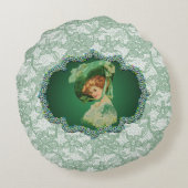 サンパトリックのデイレディと帽子の緑のフレーム&レース ラウンドクッション (裏面)