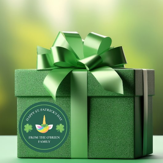 サンパトリックスデイユニコーンカスタマイズ可能な緑のパーティー ラウンドシール