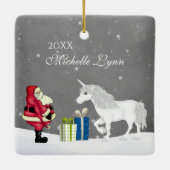 サンパーソナライズされたタと一角獣のメリークリスマス セラミックオーナメント (裏面)