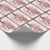 サンパーソナライズされたタクガーリーリスマスのピンク色 ラッピングペーパー (角)