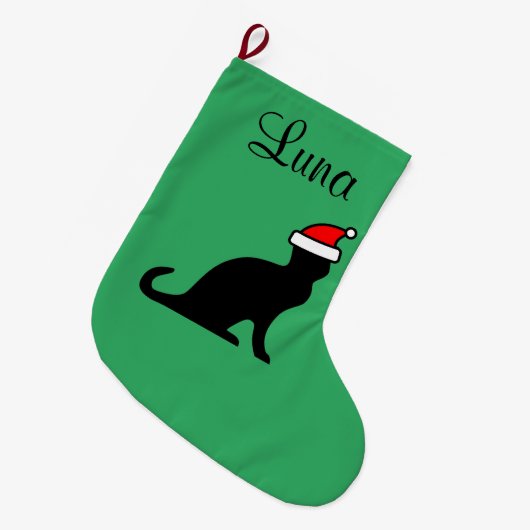 サンパーソナライズされたタハットの愛玩動物を飼うかわいい猫 ラージクリスマスストッキング (正面 (吊り時))
