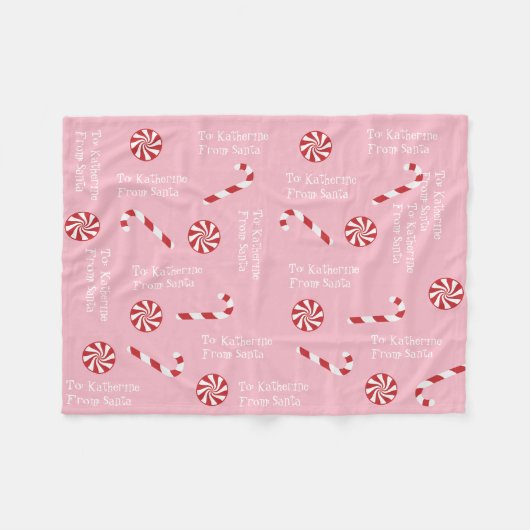 サンパーソナライズされたタ・クリスマス・キャンディ・ピンクからの贈り物 フリースブランケット (正面(横))