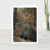 サンビセンテ公園でカモに餌を与えるカップル カード (正面)