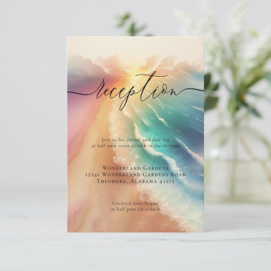 サンビーチ海ピンクウェディングレセプション詳細 エンクロージャーカード (スタンド正面)