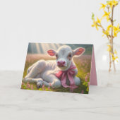 サンビームを持つ牧草地の白い子牛 カード (黄色い花)