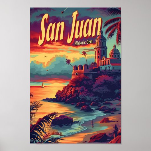 サンファンプエルトリコヴィンテージトラベルイラストレーション ポスター (正面)