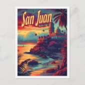 サンファンプエルトリコヴィンテージトラベルイラストレーション ポストカード (正面)