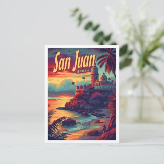 サンファンプエルトリコヴィンテージトラベルイラストレーション ポストカード (スタンド正面)