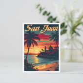 サンファンプエルトリコ芸術的トラベルイラストレーション ポストカード (スタンド正面)