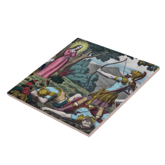 サンフィロメナが矢で射抜かれる タイル (側面)