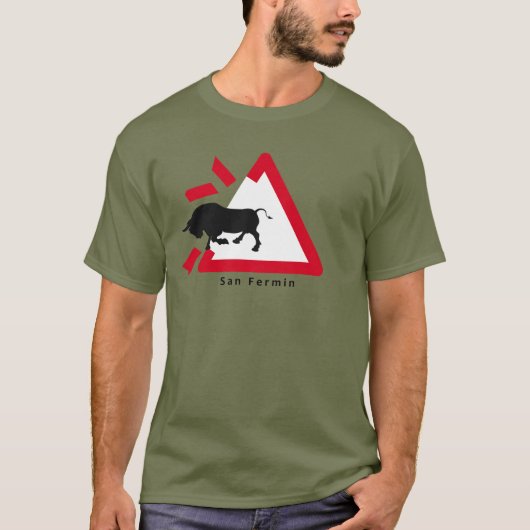 サンフェルミンの雄牛のための警告標識は走りましたり/encierro: tシャツ (正面)