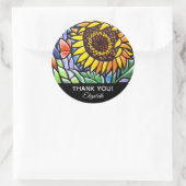 サンフラワーありがとうステンドグラスパーソナライズされたアート ラウンドシール (バッグ)