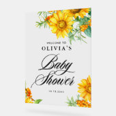 サンフラワーとシーバックトーンベビーシャワーウェルカム アクリルサイン (傾斜)