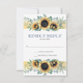 サンフラワーとネイビーブルーサンフラワーウェディングRSVP 出欠カード (正面)
